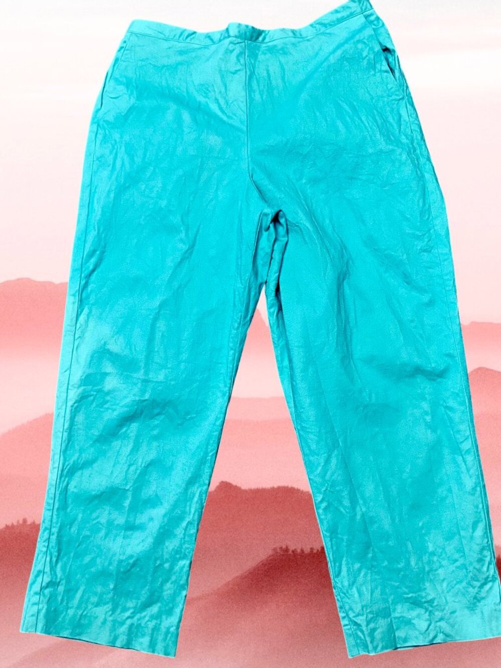 ALFRED DUNNER Pull On Pants Aqua Blue Pockets Elastic Waist 18 Petite
